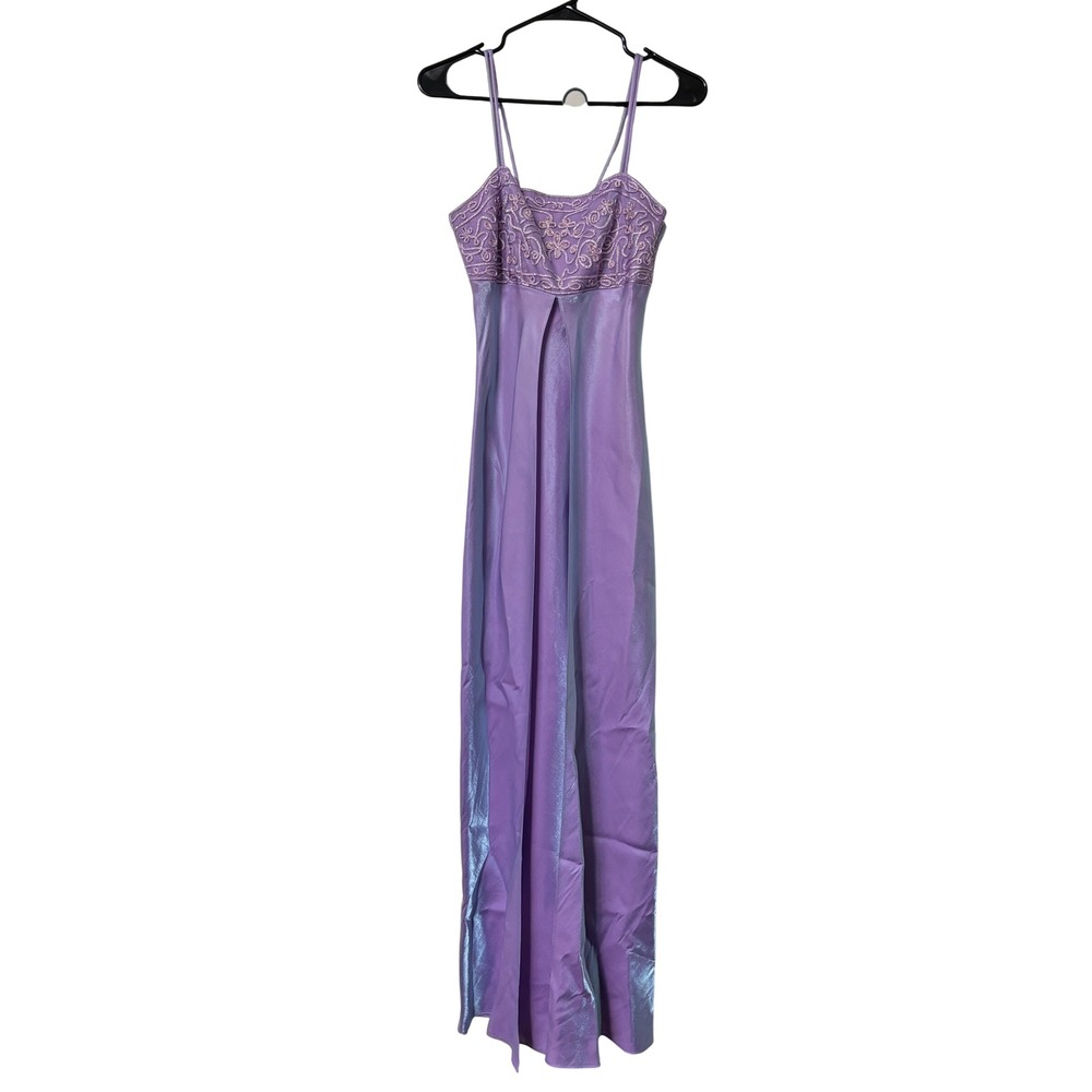 Vintage Fairweather Iridescent Purple Embroidered Maxi Dress Corset Fairy Y2K